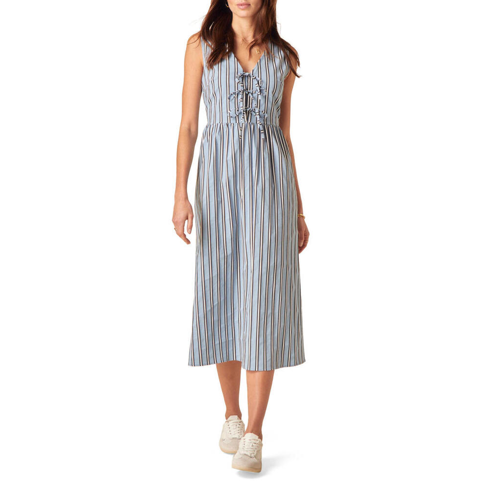 NWT! Nobody's Child Posey Stripe Sleeveless Midi Dress in Blue Stripe Size 12